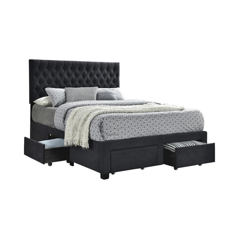Soledad Eastern King, Full, & Queen 4-drawer Button Tufted Storage Bed Black & White - Ace Furniture and Decor