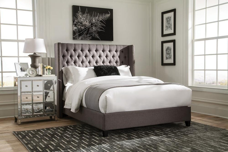 Bancroft Demi-wing Upholstered California King, E.King, Queen & Full Bed Grey - Ace Furniture and Decor