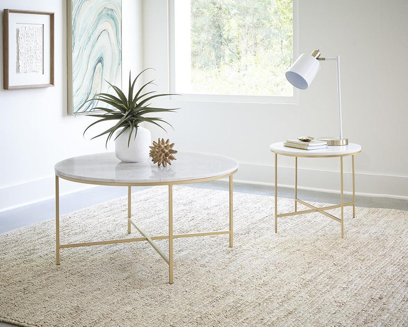 Ellison Round X-cross End Table White and Gold - Ace Furniture and Decor