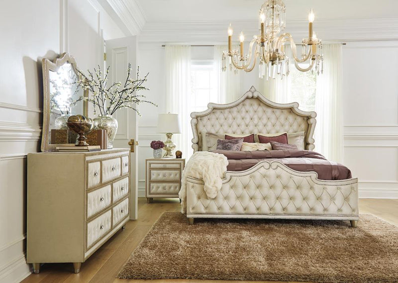 Antonella 7-drawer Upholstered Dresser Ivory and Camel - Ace Furniture and Decor