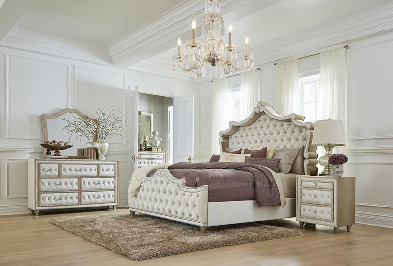 Antonella 5-drawer Upholstered Chest Ivory and Camel - Ace Furniture and Decor