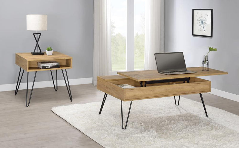 Fanning Lift Top Storage Coffee Table Golden Oak and Black - Ace Furniture and Decor