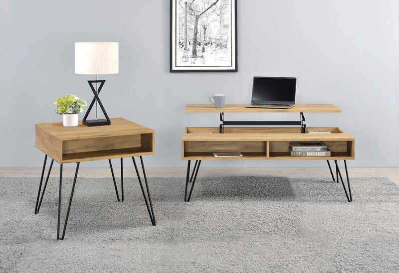 Fanning Lift Top Storage Coffee Table Golden Oak and Black - Ace Furniture and Decor