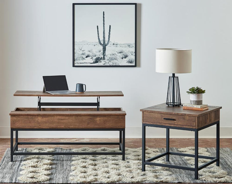 Byers Black Coffee Table with Hidden Storage Brown Oak and Sandy Black - Ace Furniture and Decor