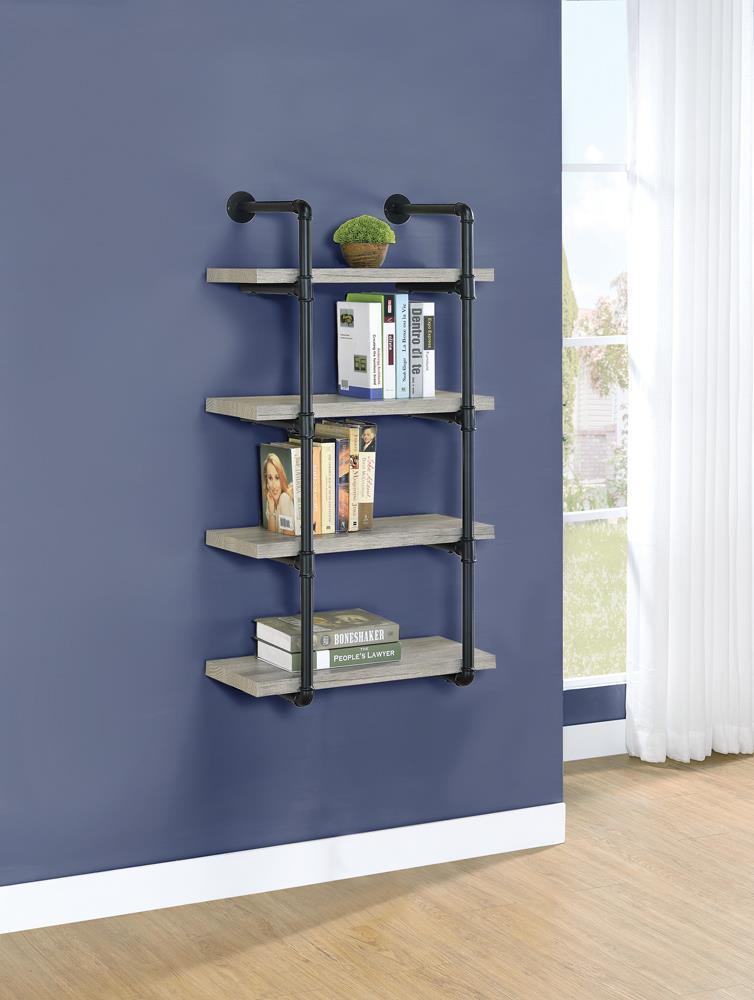 Elmcrest 24-inch Wall Shelf Black and Rustic Oak - Ace Furniture and Decor