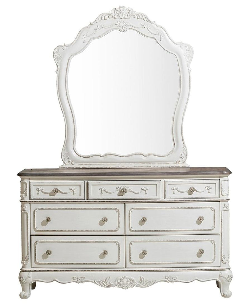 Homelegance Cinderella Mirror in Antique White with Grey Rub-Through 1386NW-6