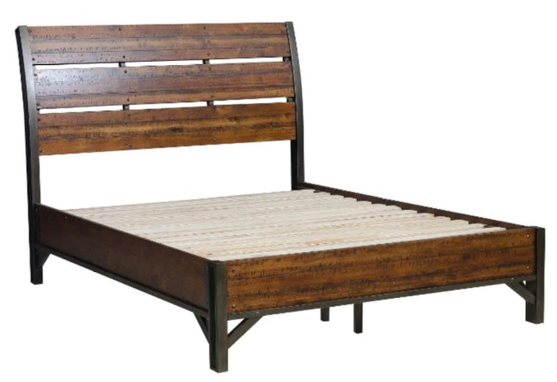 Holverson Queen Platform Bed in Rustic Brown & Gunmetal 1715-1* - Ace Furniture and Decor