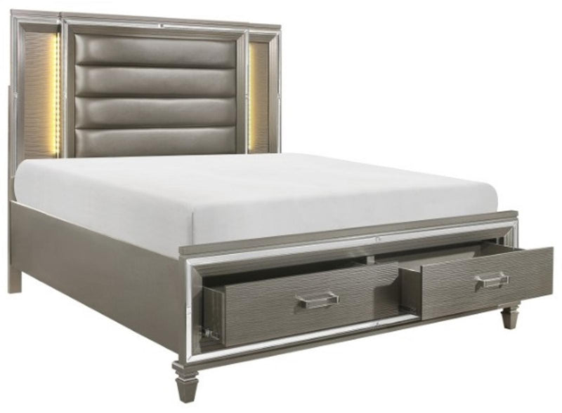Tamsin Queen Upholstered Storage Bed in Silver Grey Metallic 1616-1* - Ace Furniture and Decor