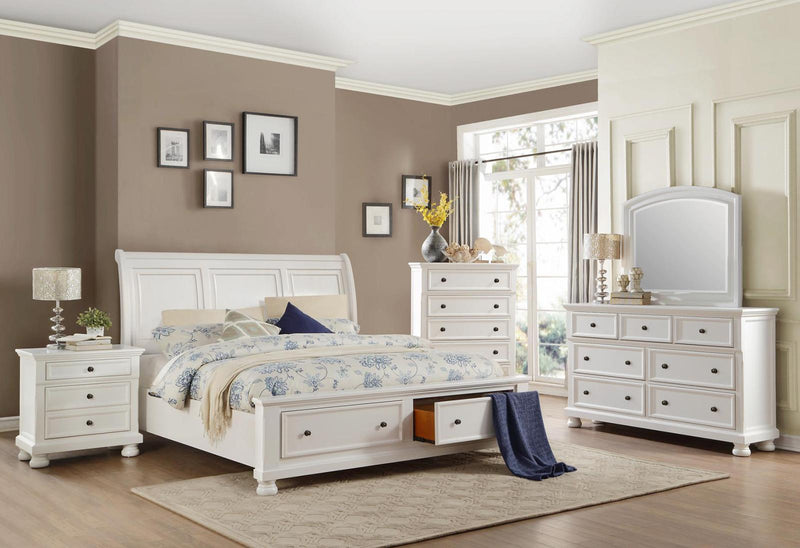Laurelin Queen Sleigh Platform Storage Bed in White 1714W-1 - Ace Furniture and Decor