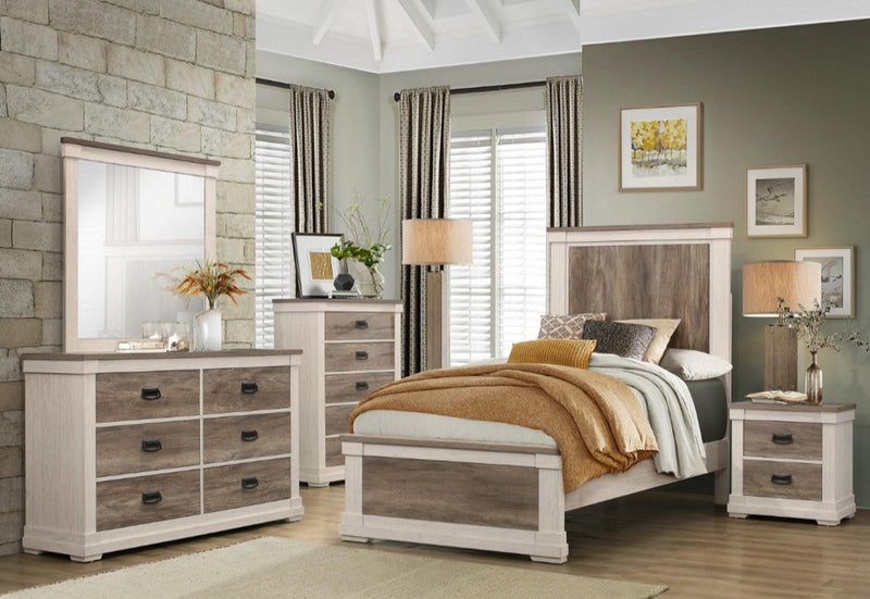 Arcadia Twin Panel Bed in White & Weathered Gray 1677T-1* - Ace Furniture and Decor
