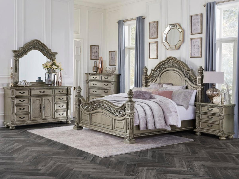 Catalonia Queen Poster Bed in Platinum Gold 1824PG-1* - Ace Furniture and Decor