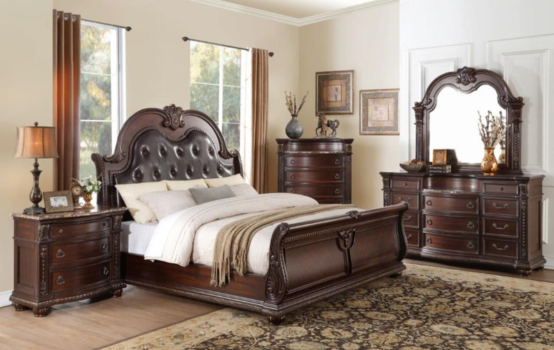 Cavalier Queen Sleigh Bed in Dark Cherry 1757-1* - Ace Furniture and Decor
