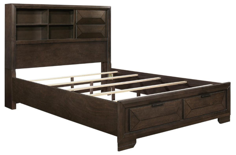 Chesky Queen Bookcase Bed with Footboard Storage in Warm Espresso 1753-1* - Ace Furniture and Decor
