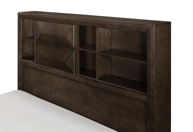 Chesky Queen Bookcase Bed with Footboard Storage in Warm Espresso 1753-1* - Ace Furniture and Decor