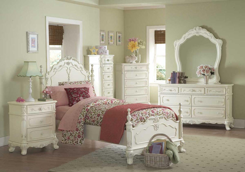 Cinderella Twin Poster Bed in Antique White 1386TNW-1* - Ace Furniture and Decor