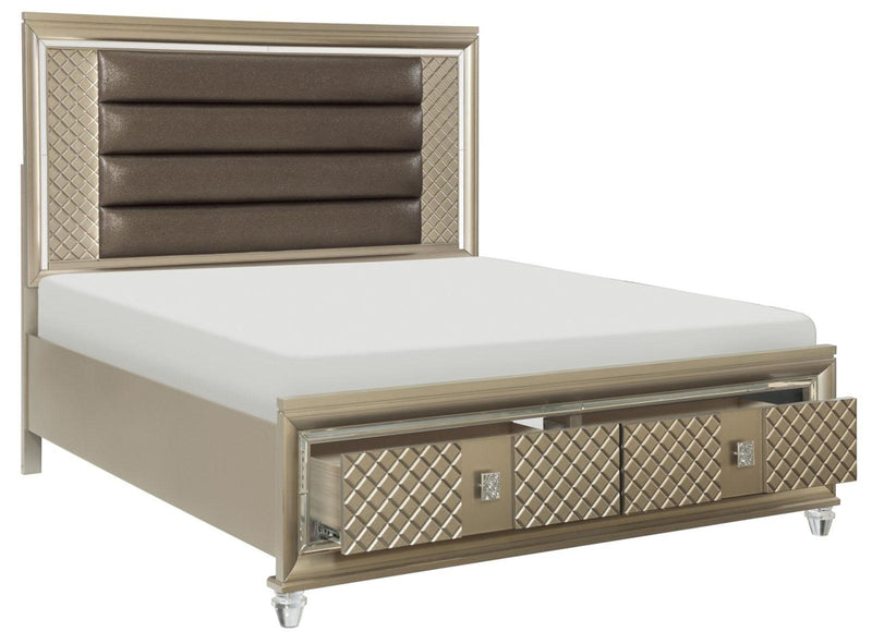Loudon Queen Platform with Storage Bed in Champagne Metallic 1515-1* - Ace Furniture and Decor