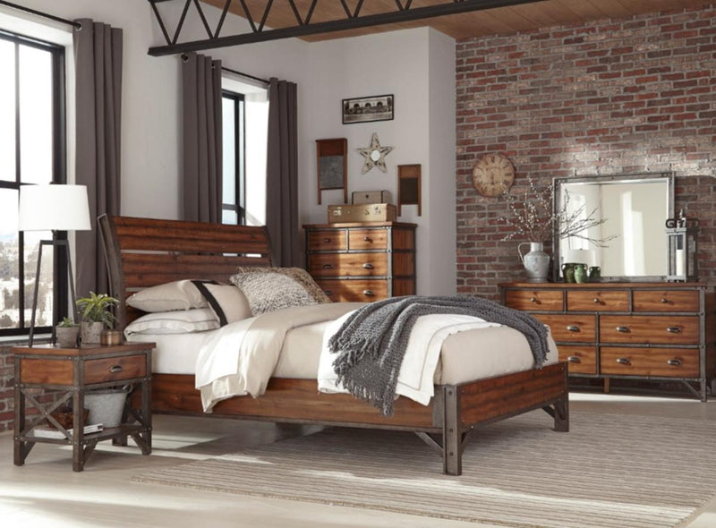 Holverson Queen Platform Bed in Rustic Brown & Gunmetal 1715-1* - Ace Furniture and Decor