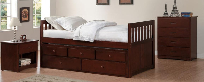 Rowe Twin/Twin Trundle Bed w/ Two Storage Drawers in Dark Cherry B2013PRDC-1* - Ace Furniture and Decor