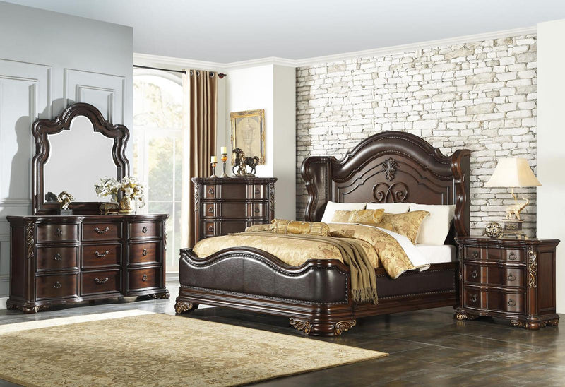 Royal Highlands Queen Upholstered Panel Bed in Rich Cherry 1603-1 - Ace Furniture and Decor