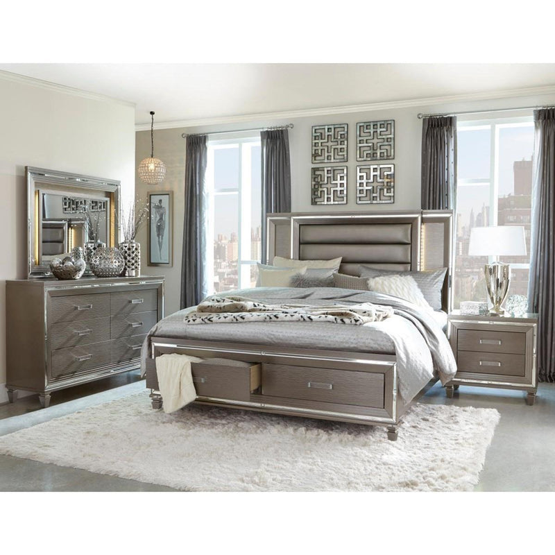 Tamsin King Upholstered Storage Bed in Silver Grey Metallic 1616K-1EK* - Ace Furniture and Decor