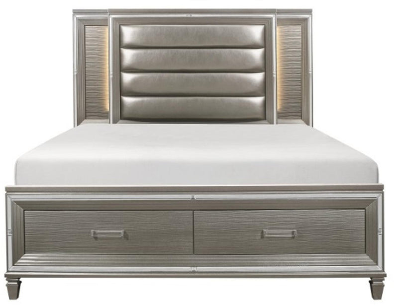 Tamsin Queen Upholstered Storage Bed in Silver Grey Metallic 1616-1* - Ace Furniture and Decor