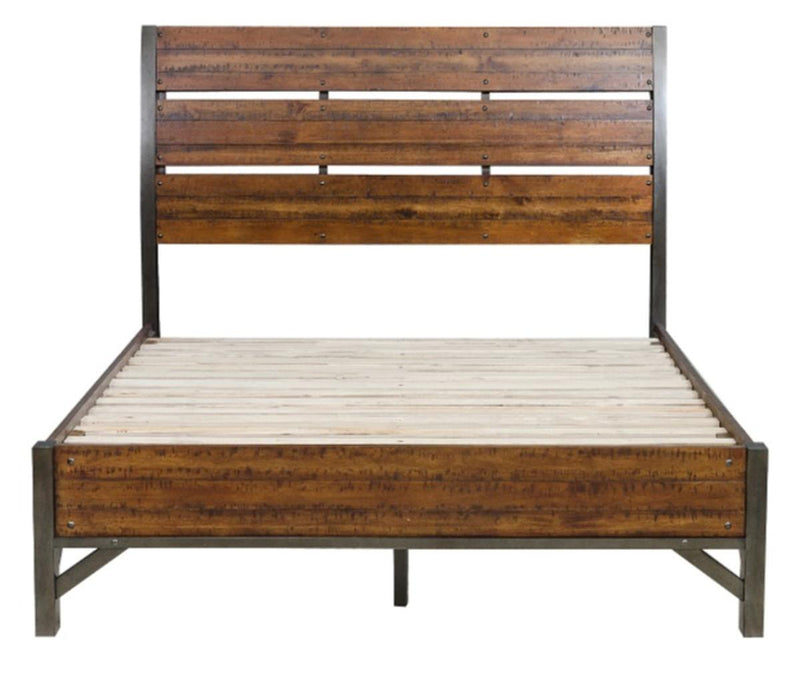 Holverson Queen Platform Bed in Rustic Brown & Gunmetal 1715-1* - Ace Furniture and Decor