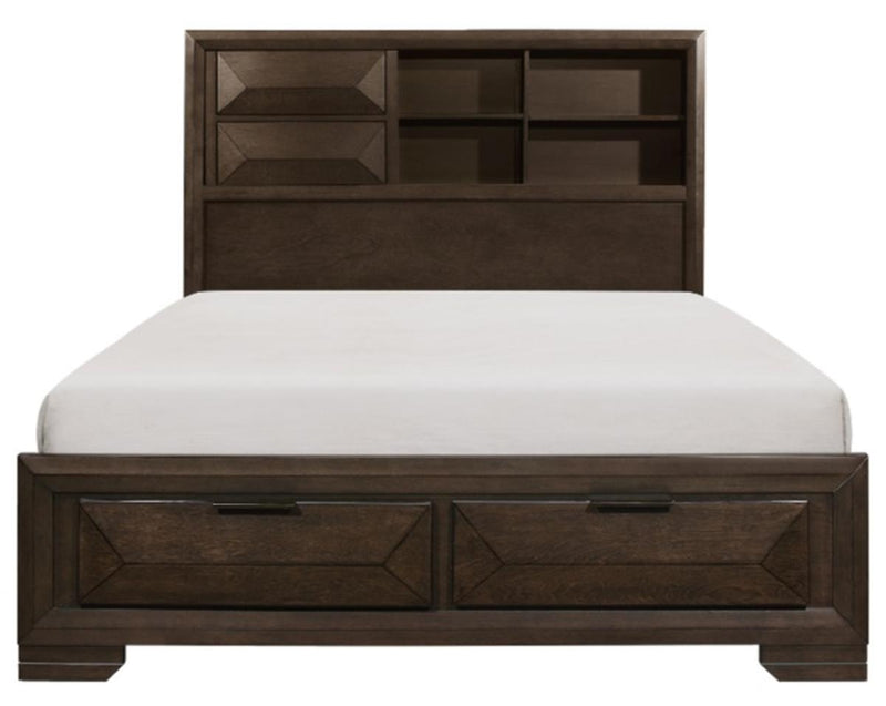 Chesky Queen Bookcase Bed with Footboard Storage in Warm Espresso 1753-1* - Ace Furniture and Decor