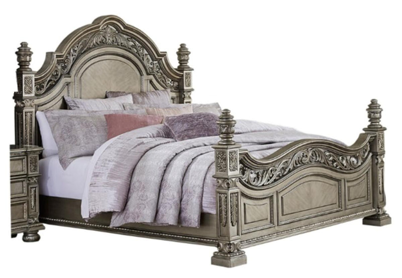 Catalonia Queen Poster Bed in Platinum Gold 1824PG-1* - Ace Furniture and Decor