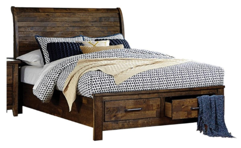 Jerrick Queen Sleigh Platform Bed with Footboard Storage in Burnished Brown 1957-1* - Ace Furniture and Decor