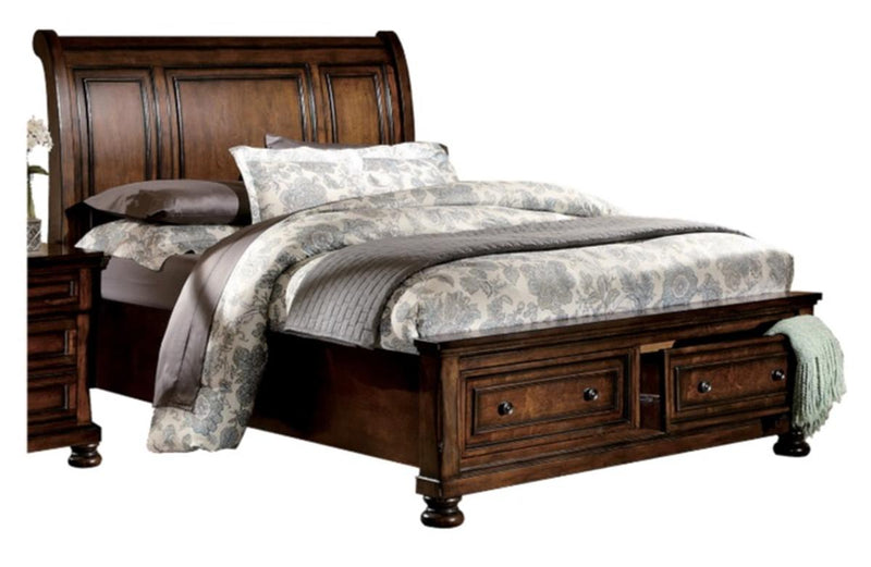 Cumberland Queen Sleigh Platform Bed with Footboard Storage in Brown Cherry 2159-1* - Ace Furniture and Decor
