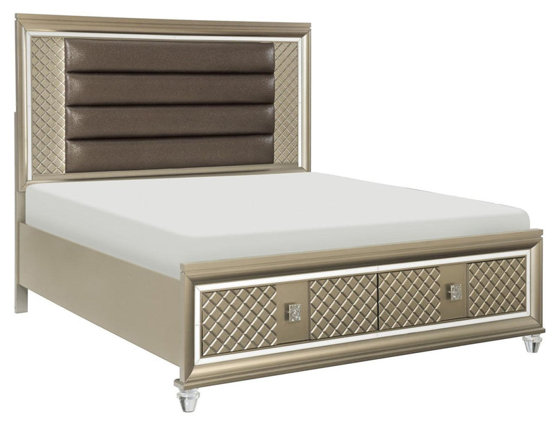 Loudon Queen Platform with Storage Bed in Champagne Metallic 1515-1* - Ace Furniture and Decor