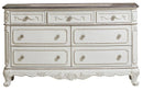 Cinderella 7 Drawer Dresser in Antique White with Grey Rub-Through 1386NW-5